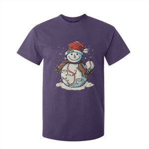 Funny Christmas Baseball T Shirt For Kid Cute Snowman Baseball Players Santa Hat TS11 Purple Print Your Wear