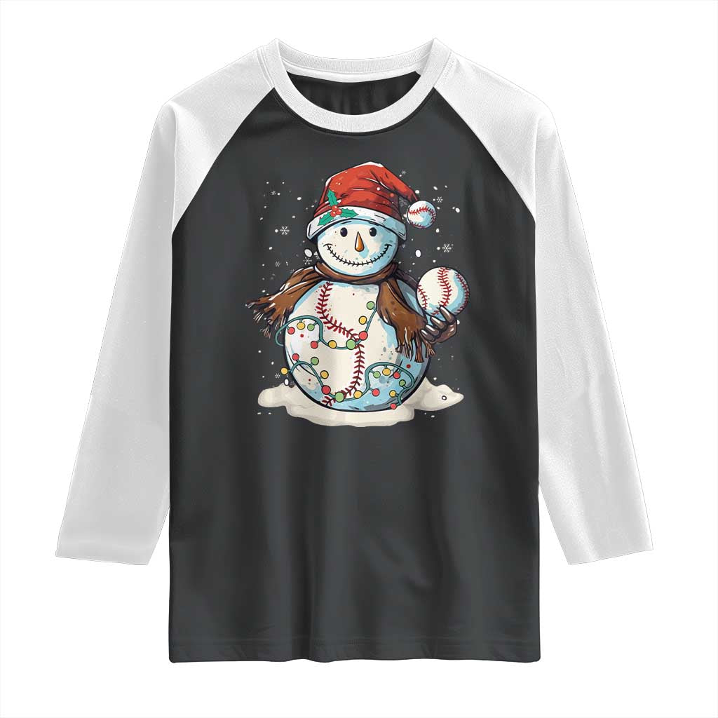 Funny Christmas Baseball Raglan Shirt Cute Snowman Baseball Players Santa Hat TS11 Black White Print Your Wear