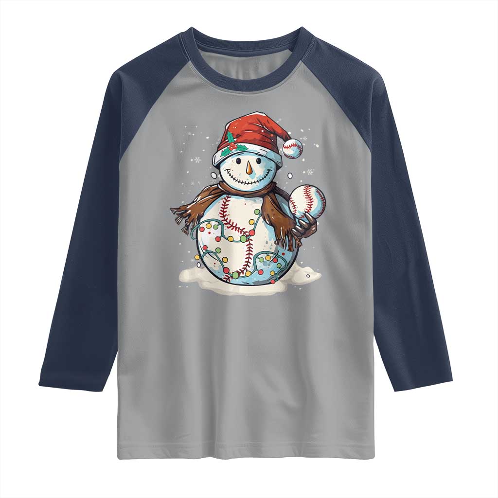 Funny Christmas Baseball Raglan Shirt Cute Snowman Baseball Players Santa Hat TS11 Sport Gray Navy Print Your Wear