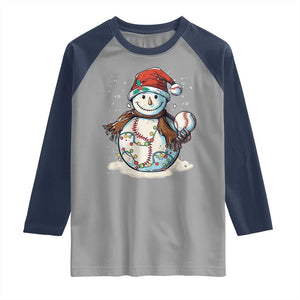 Funny Christmas Baseball Raglan Shirt Cute Snowman Baseball Players Santa Hat TS11 Sport Gray Navy Print Your Wear