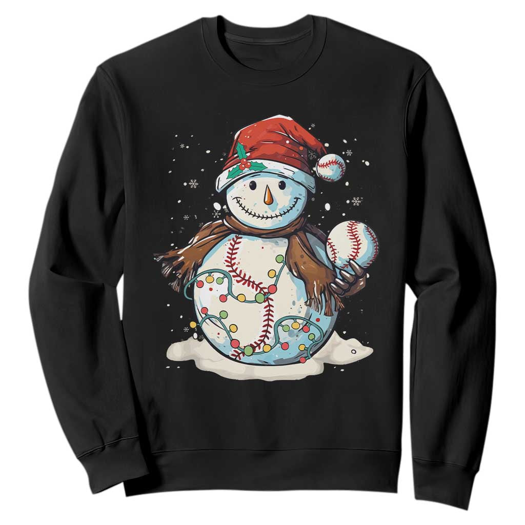 Funny Christmas Baseball Sweatshirt Cute Snowman Baseball Players Santa Hat TS11 Black Print Your Wear