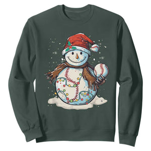 Funny Christmas Baseball Sweatshirt Cute Snowman Baseball Players Santa Hat TS11 Dark Forest Green Print Your Wear