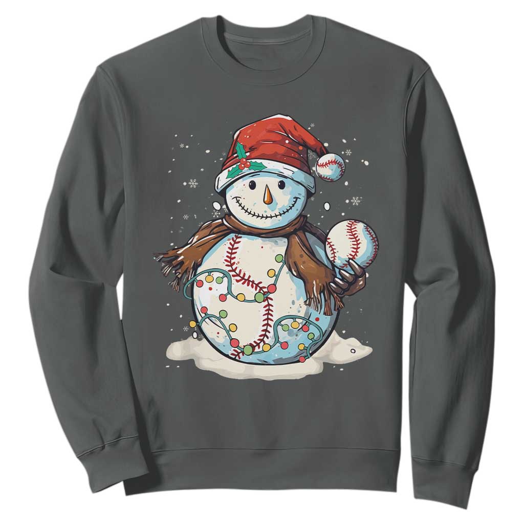 Funny Christmas Baseball Sweatshirt Cute Snowman Baseball Players Santa Hat TS11 Dark Heather Print Your Wear