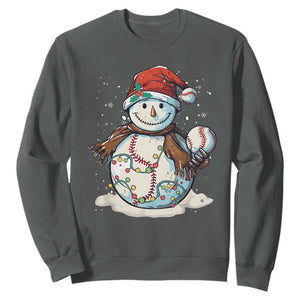 Funny Christmas Baseball Sweatshirt Cute Snowman Baseball Players Santa Hat TS11 Dark Heather Print Your Wear