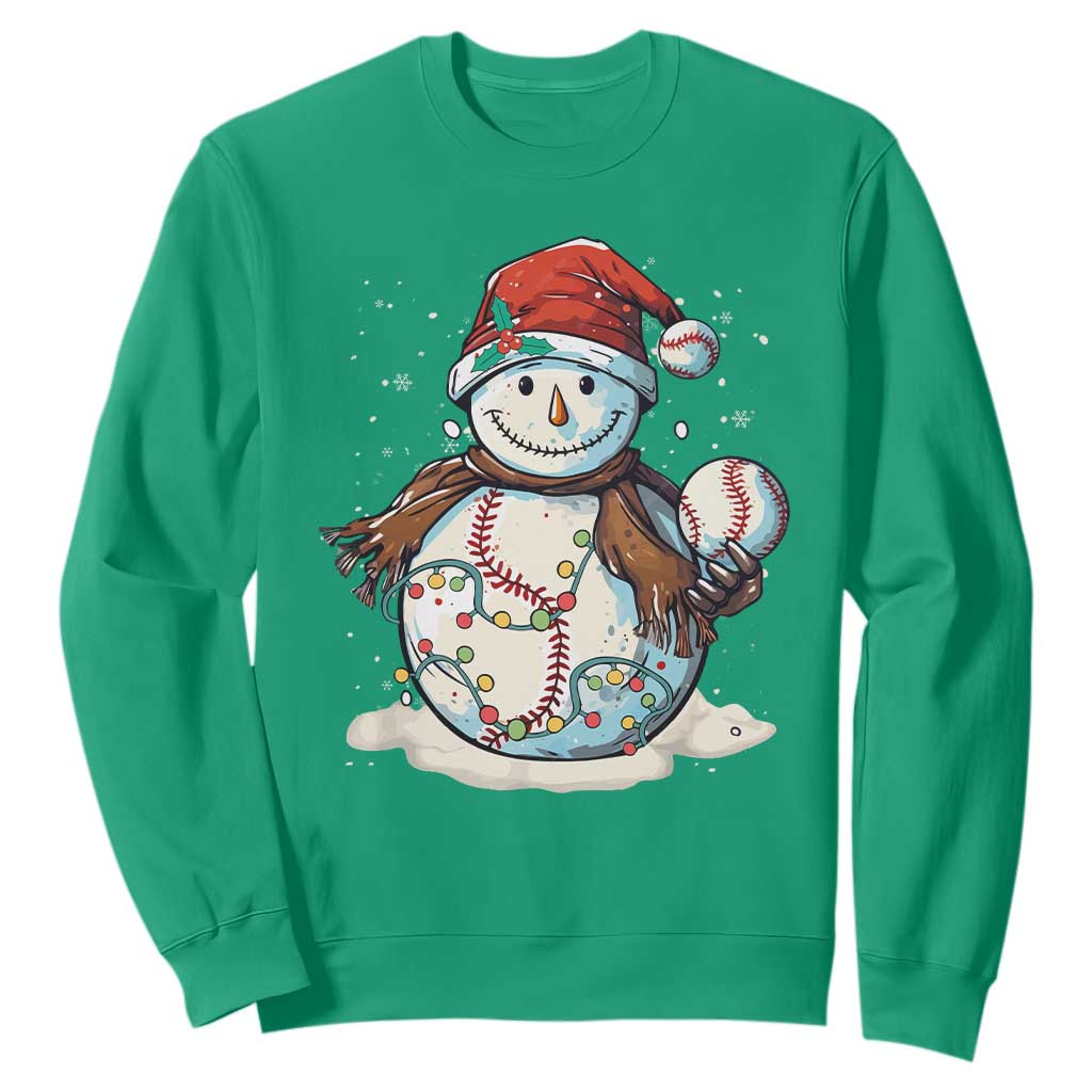 Funny Christmas Baseball Sweatshirt Cute Snowman Baseball Players Santa Hat TS11 Irish Green Print Your Wear