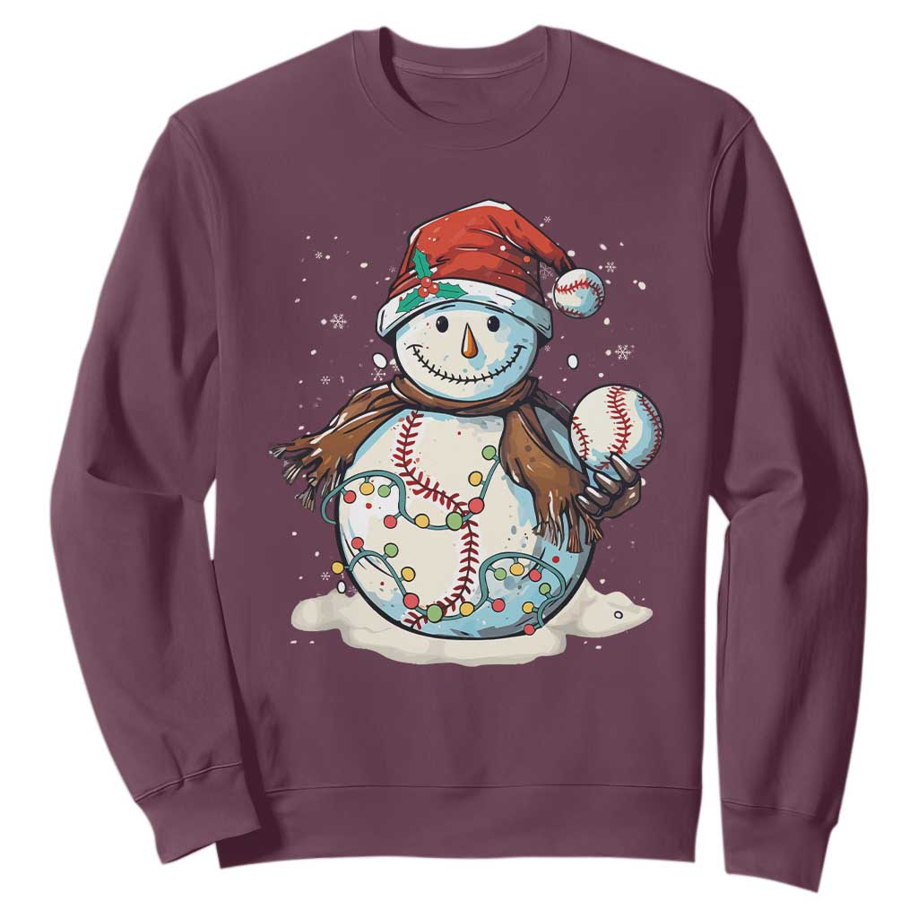 Funny Christmas Baseball Sweatshirt Cute Snowman Baseball Players Santa Hat TS11 Maroon Print Your Wear