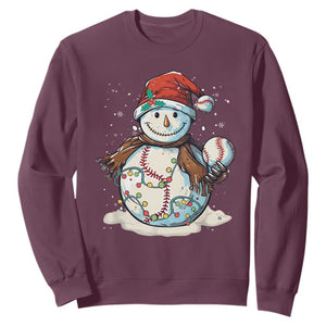 Funny Christmas Baseball Sweatshirt Cute Snowman Baseball Players Santa Hat TS11 Maroon Print Your Wear