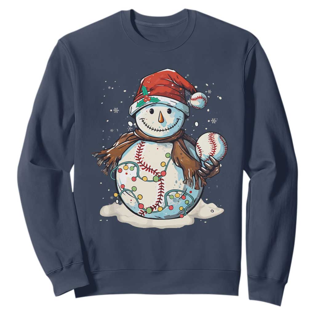 Funny Christmas Baseball Sweatshirt Cute Snowman Baseball Players Santa Hat TS11 Navy Print Your Wear