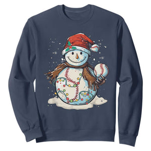 Funny Christmas Baseball Sweatshirt Cute Snowman Baseball Players Santa Hat TS11 Navy Print Your Wear