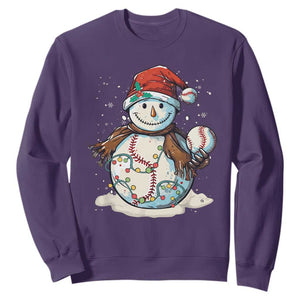 Funny Christmas Baseball Sweatshirt Cute Snowman Baseball Players Santa Hat TS11 Purple Print Your Wear