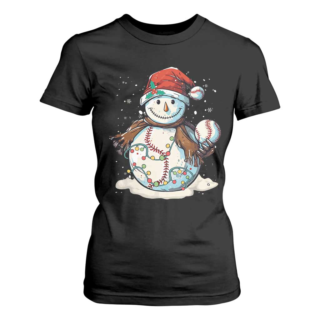 Funny Christmas Baseball T Shirt For Women Cute Snowman Baseball Players Santa Hat TS11 Black Print Your Wear