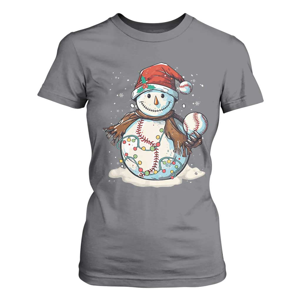 Funny Christmas Baseball T Shirt For Women Cute Snowman Baseball Players Santa Hat TS11 Charcoal Print Your Wear