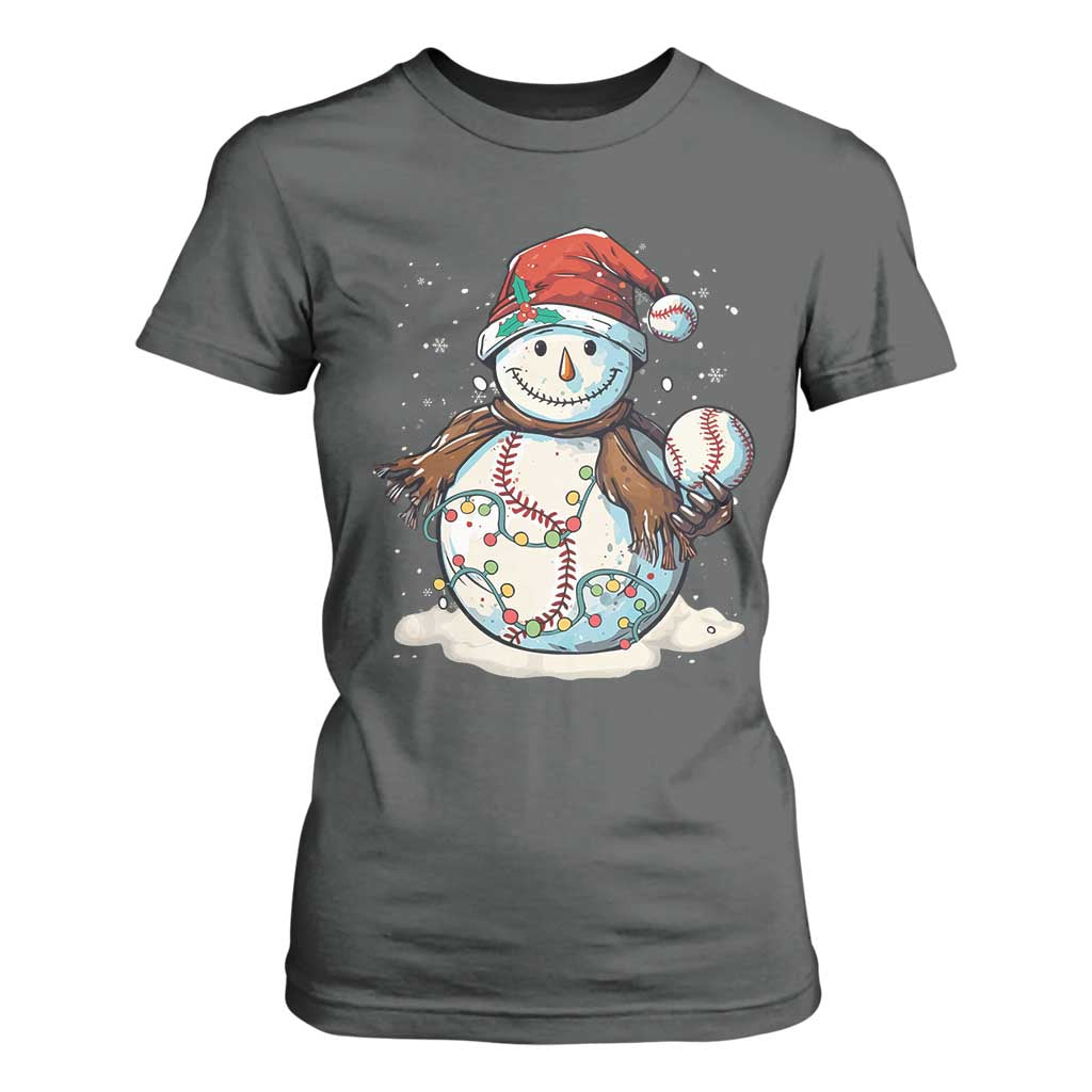 Funny Christmas Baseball T Shirt For Women Cute Snowman Baseball Players Santa Hat TS11 Dark Heather Print Your Wear