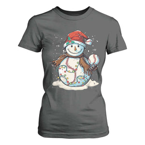 Funny Christmas Baseball T Shirt For Women Cute Snowman Baseball Players Santa Hat TS11 Dark Heather Print Your Wear