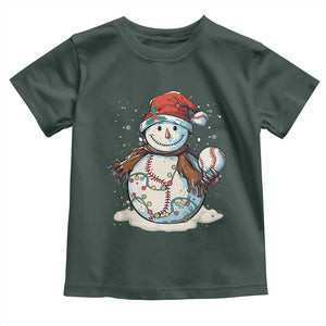 Funny Christmas Baseball Toddler T Shirt Cute Snowman Baseball Players Santa Hat TS11 Dark Forest Green Print Your Wear