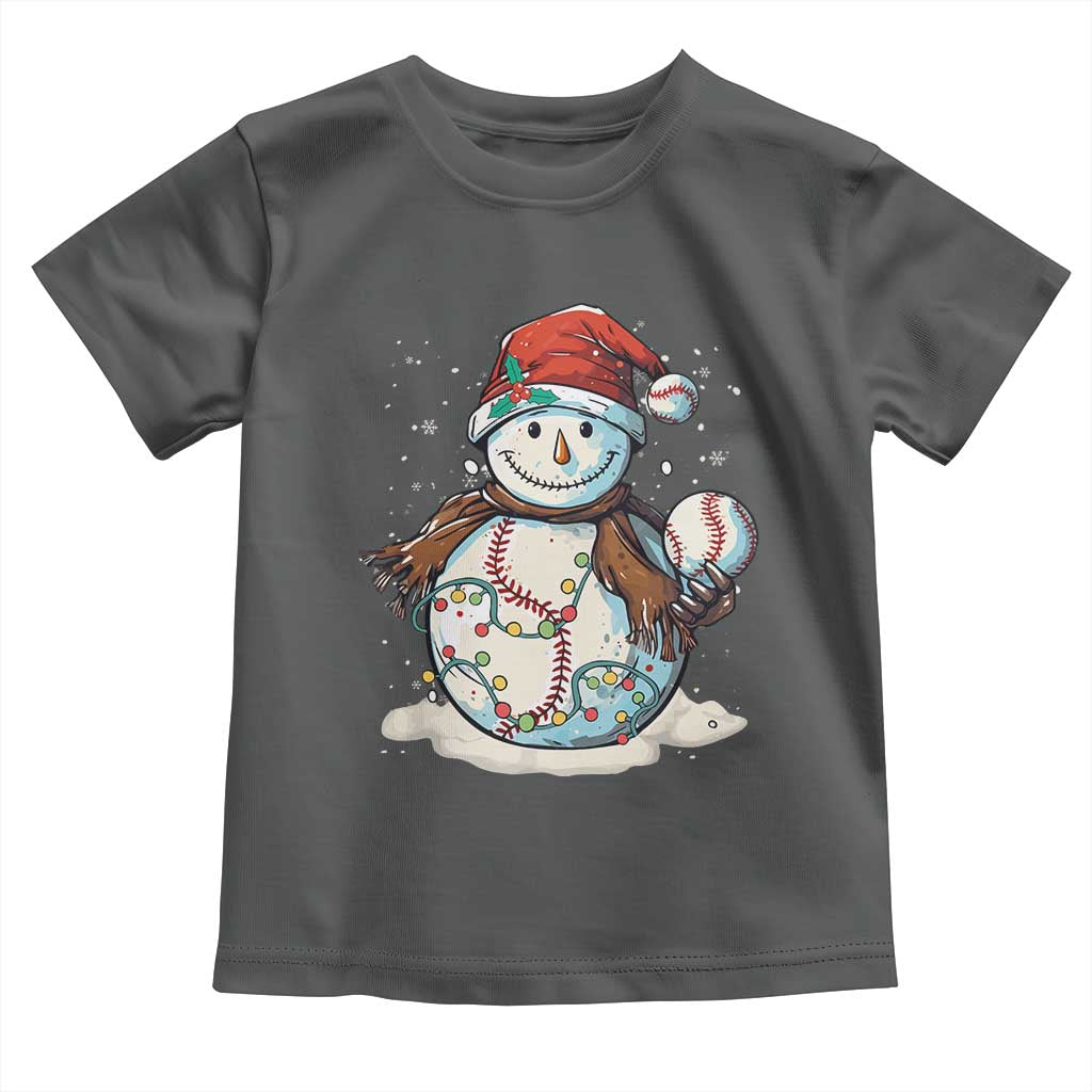 Funny Christmas Baseball Toddler T Shirt Cute Snowman Baseball Players Santa Hat TS11 Dark Heather Print Your Wear