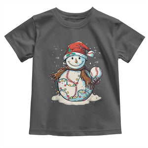 Funny Christmas Baseball Toddler T Shirt Cute Snowman Baseball Players Santa Hat TS11 Dark Heather Print Your Wear