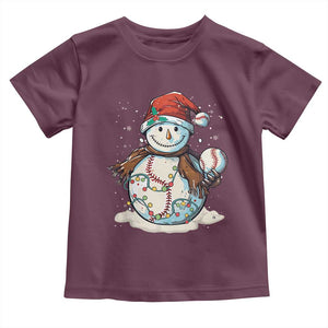 Funny Christmas Baseball Toddler T Shirt Cute Snowman Baseball Players Santa Hat TS11 Maroon Print Your Wear