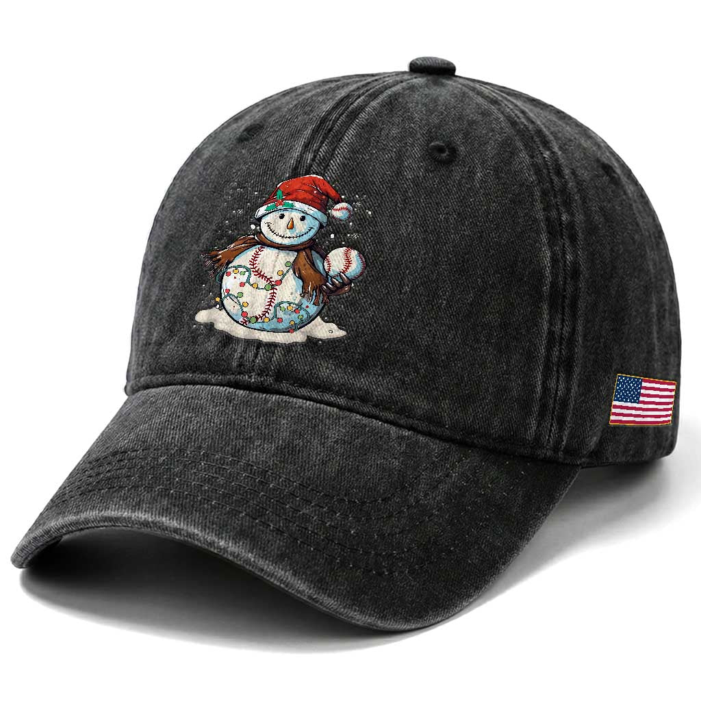 Funny Christmas Baseball Washed Cotton Baseball Cap Cute Snowman Baseball Players Santa Hat TS11 Print Your Wear