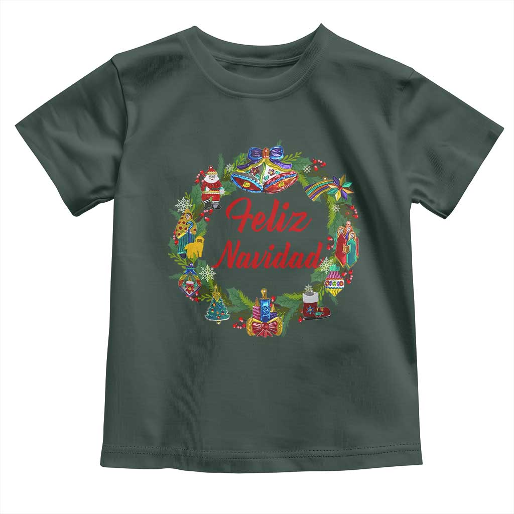 Christmas In Mexico Baby Shirt Feliz Navidad Xmas Wreath TS11 Dark Forest Green Print Your Wear