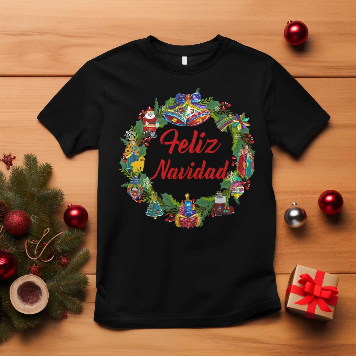 Christmas In Mexico T Shirt Feliz Navidad Xmas Wreath TS11 Black Print Your Wear
