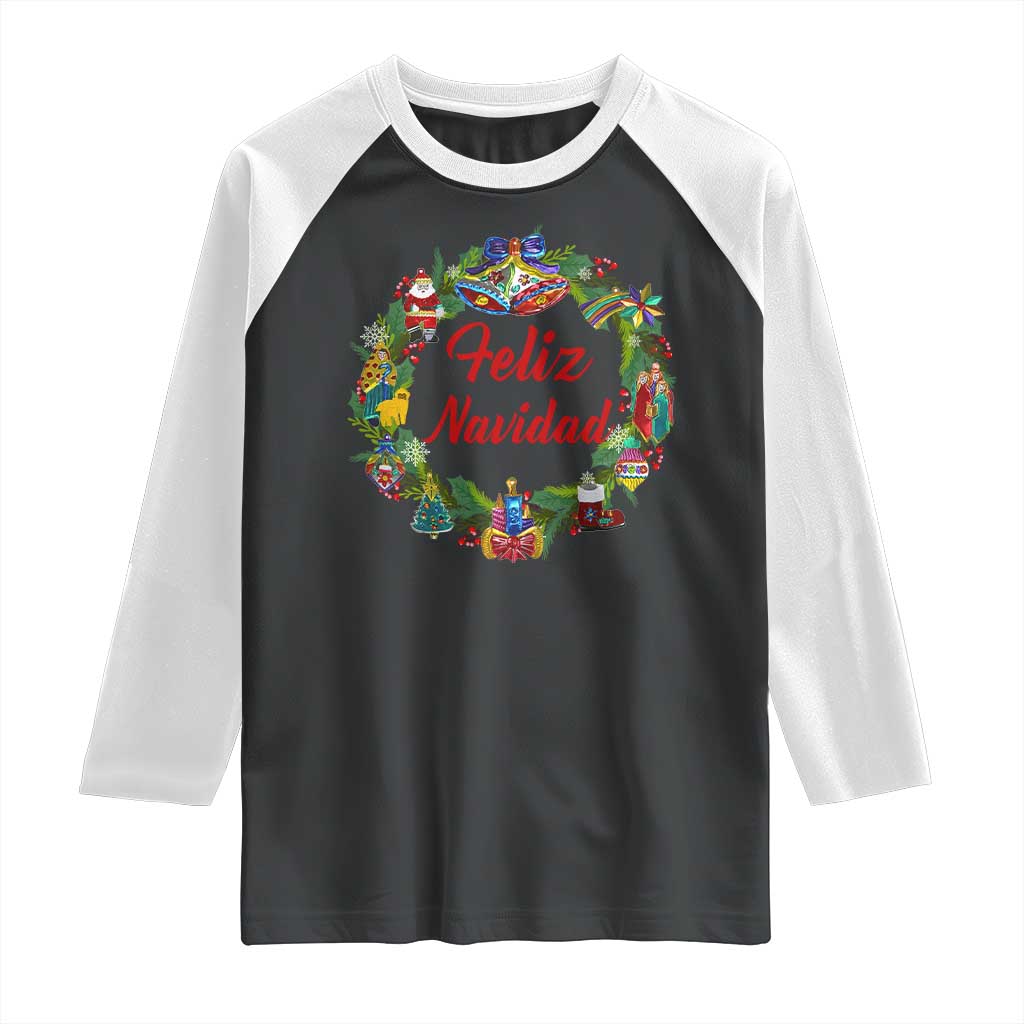 Christmas In Mexico Raglan Shirt Feliz Navidad Xmas Wreath TS11 Black White Print Your Wear