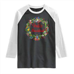 Christmas In Mexico Raglan Shirt Feliz Navidad Xmas Wreath TS11 Black White Print Your Wear