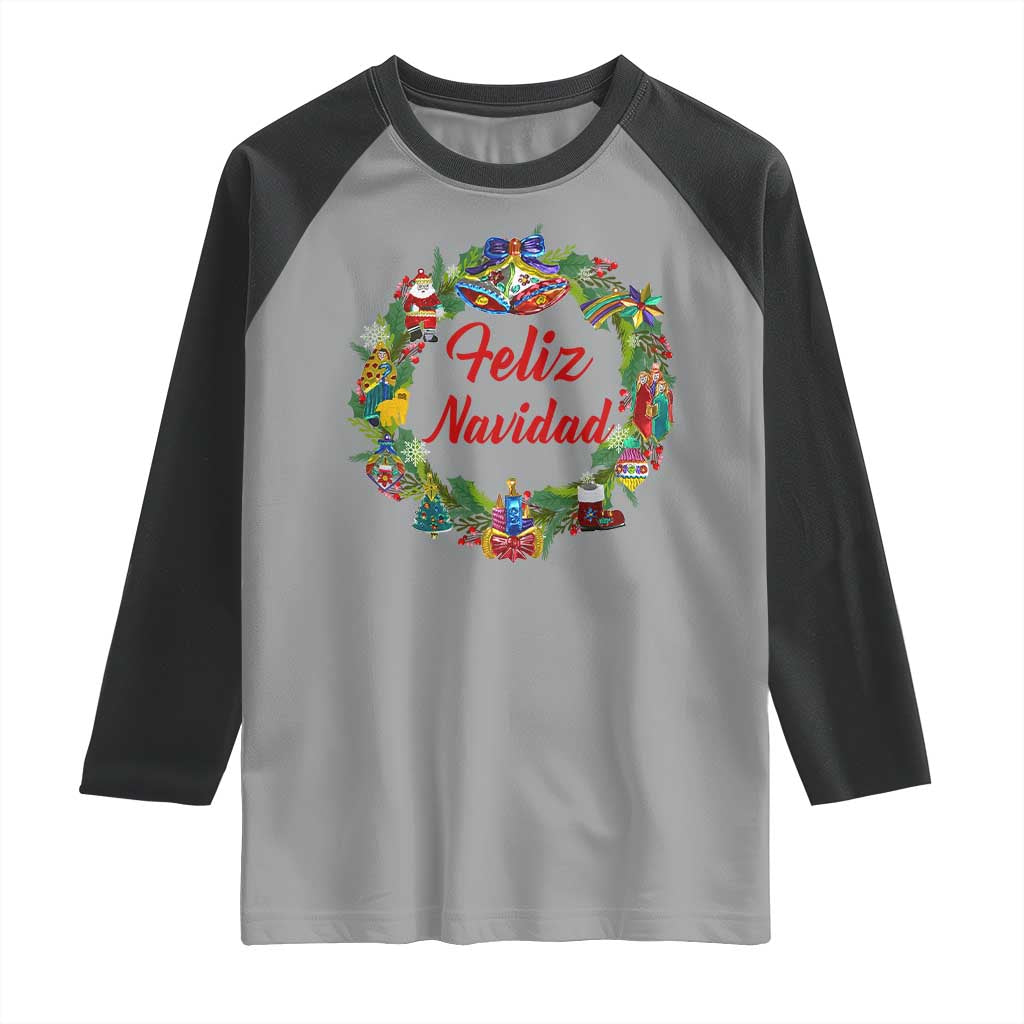 Christmas In Mexico Raglan Shirt Feliz Navidad Xmas Wreath TS11 Sport Gray Black Print Your Wear