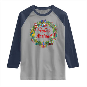 Christmas In Mexico Raglan Shirt Feliz Navidad Xmas Wreath TS11 Sport Gray Navy Print Your Wear
