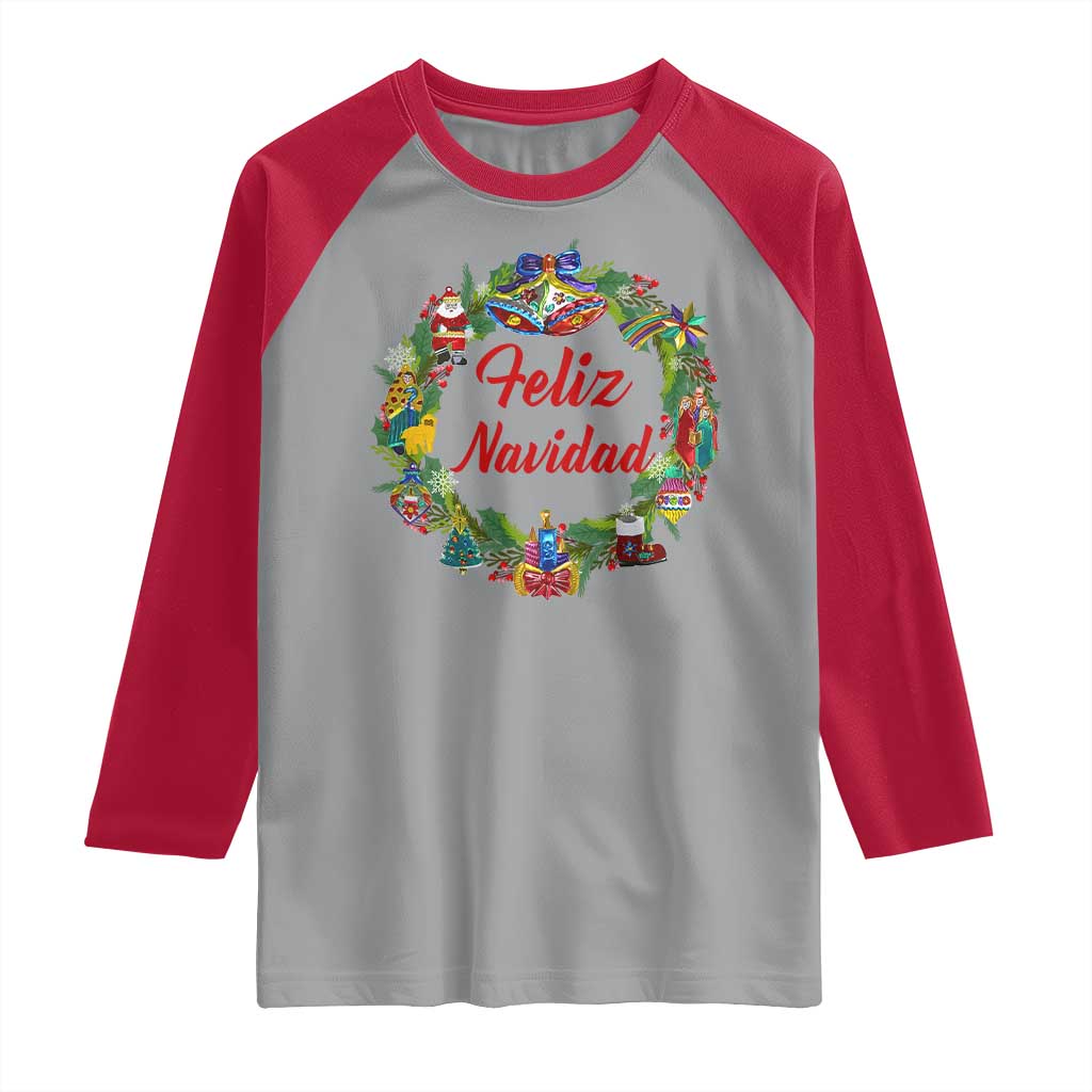Christmas In Mexico Raglan Shirt Feliz Navidad Xmas Wreath TS11 Sport Gray Red Print Your Wear