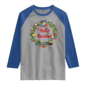 Christmas In Mexico Raglan Shirt Feliz Navidad Xmas Wreath TS11 Sport Gray Royal Print Your Wear