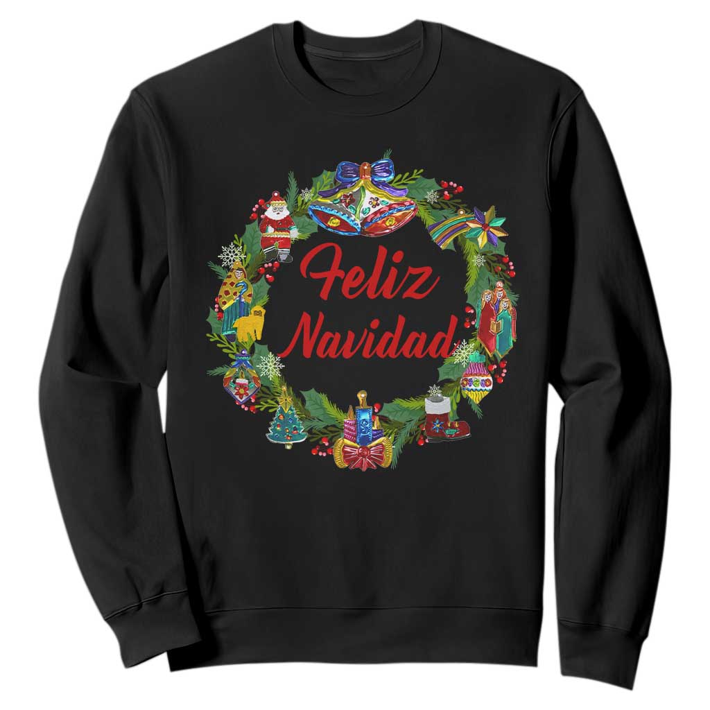 Christmas In Mexico Sweatshirt Feliz Navidad Xmas Wreath TS11 Black Print Your Wear