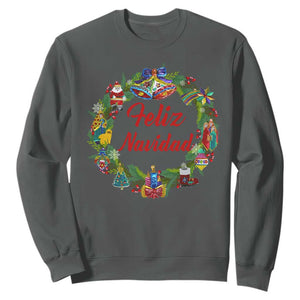 Christmas In Mexico Sweatshirt Feliz Navidad Xmas Wreath TS11 Dark Heather Print Your Wear