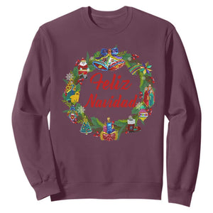 Christmas In Mexico Sweatshirt Feliz Navidad Xmas Wreath TS11 Maroon Print Your Wear