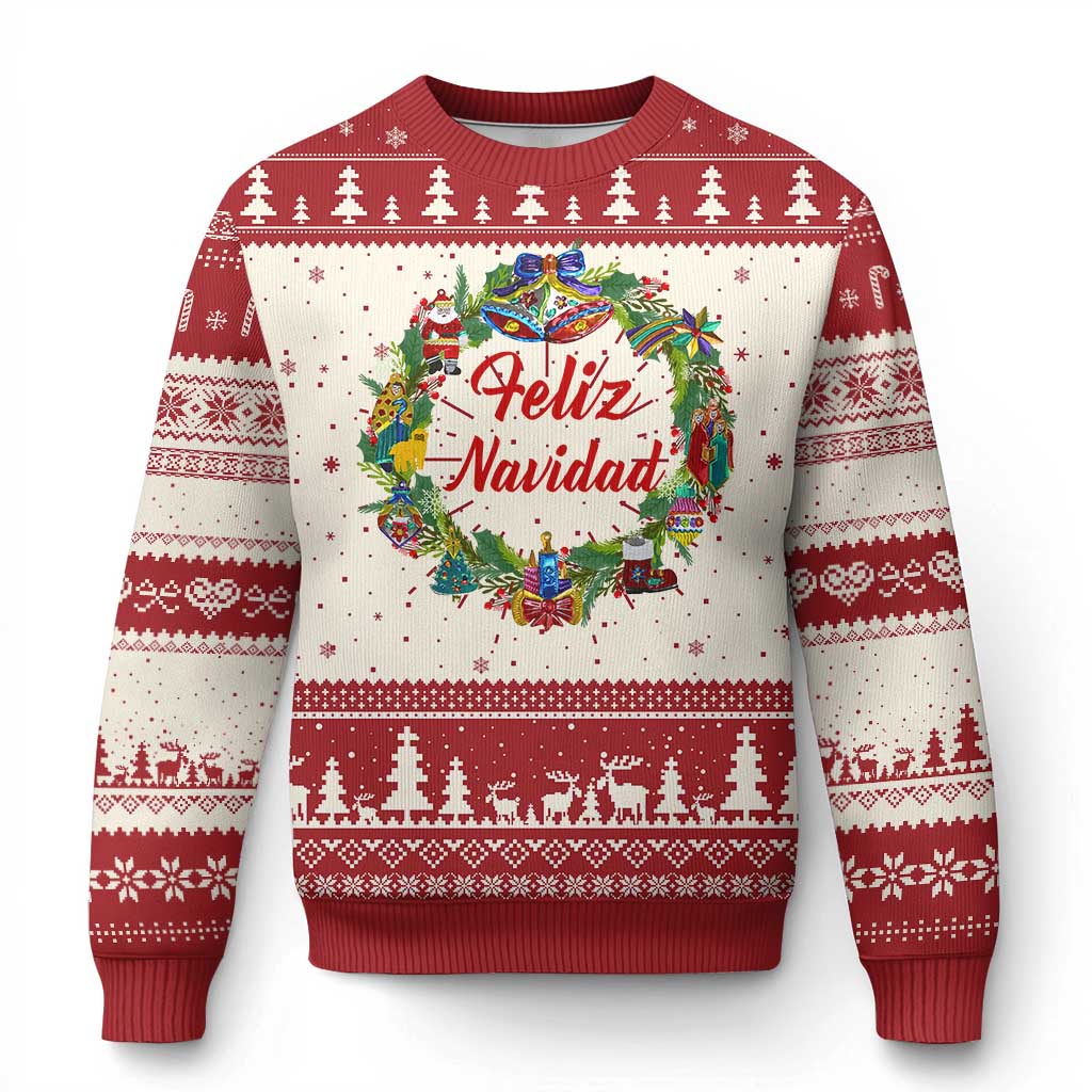 Xmas In Mexico Ugly Christmas Sweater Feliz Navidad Xmas Wreath TS11 Red Print Your Wear