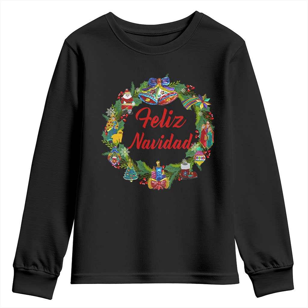 Christmas In Mexico Youth Sweatshirt Feliz Navidad Xmas Wreath TS11 Black Print Your Wear