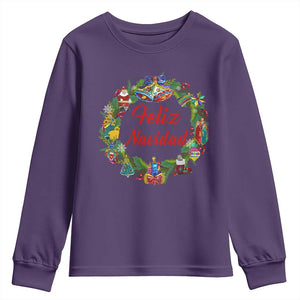 Christmas In Mexico Youth Sweatshirt Feliz Navidad Xmas Wreath TS11 Purple Print Your Wear