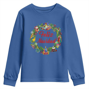 Christmas In Mexico Youth Sweatshirt Feliz Navidad Xmas Wreath TS11 Royal Blue Print Your Wear