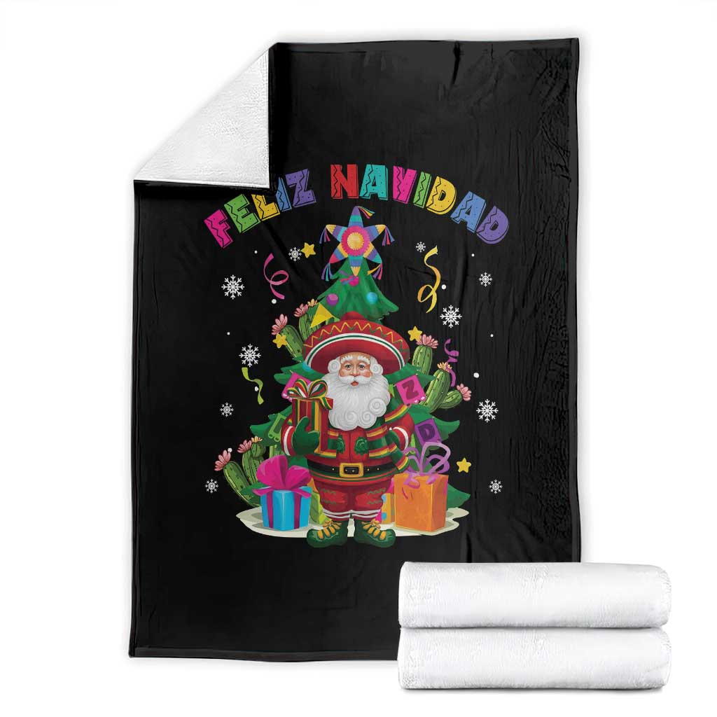Funny Christmas In Mexico Throw Blanket Feliz Navidad Sombrero Santa Xmas Tree TS11 Black Print Your Wear
