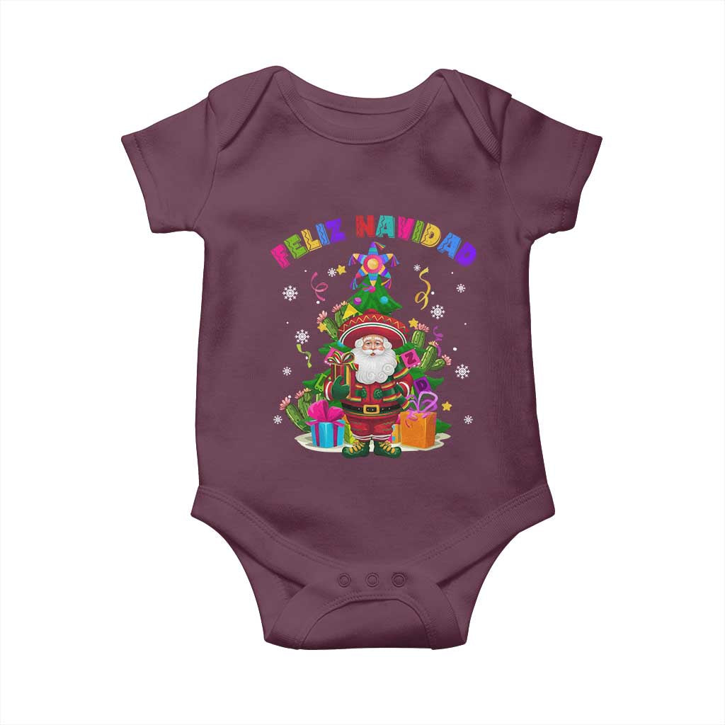 Funny Christmas In Mexico Baby Onesie Feliz Navidad Sombrero Santa Xmas Tree TS11 Maroon Print Your Wear