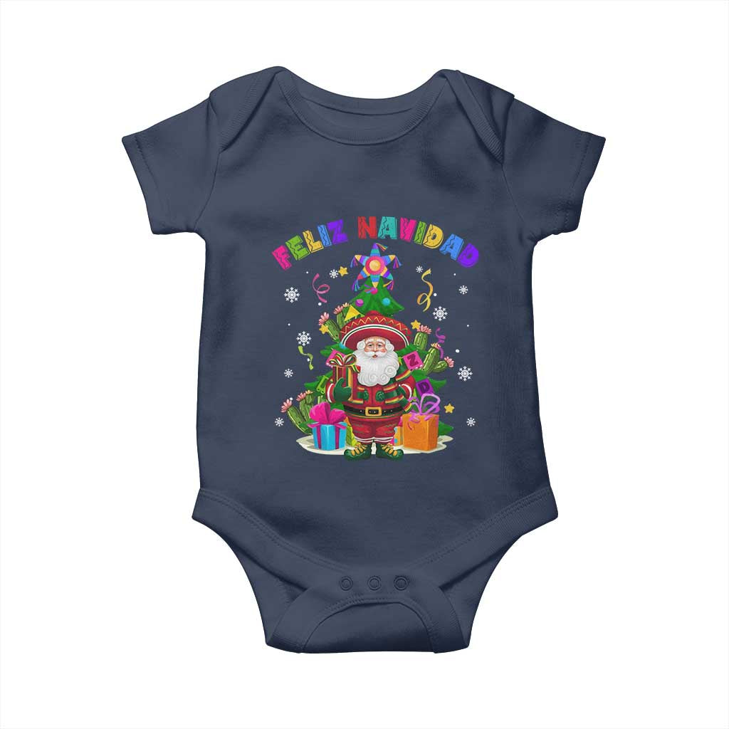 Funny Christmas In Mexico Baby Onesie Feliz Navidad Sombrero Santa Xmas Tree TS11 Navy Print Your Wear