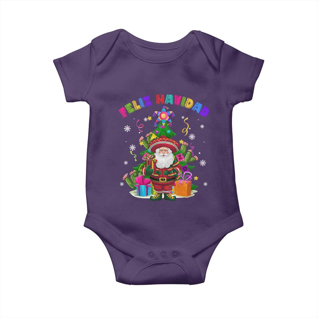 Funny Christmas In Mexico Baby Onesie Feliz Navidad Sombrero Santa Xmas Tree TS11 Purple Print Your Wear