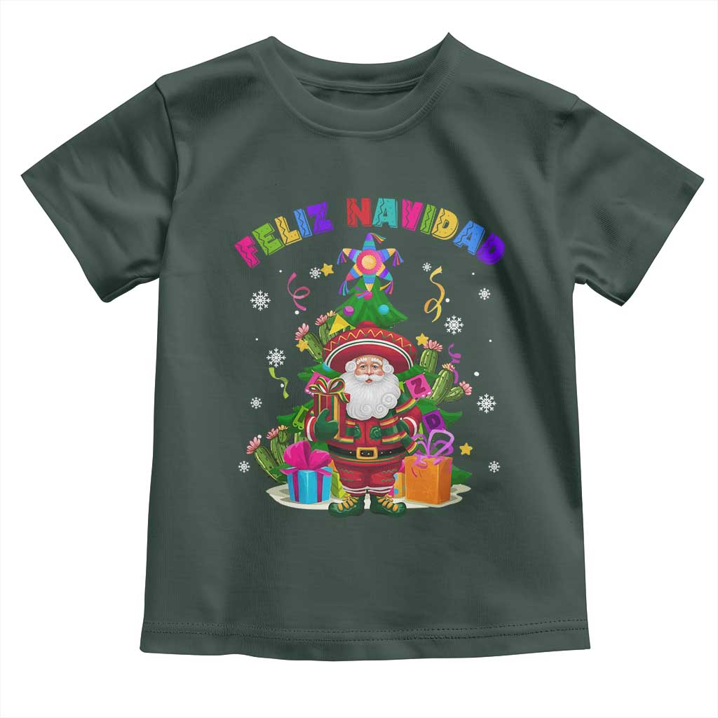Funny Christmas In Mexico Baby Shirt Feliz Navidad Sombrero Santa Xmas Tree TS11 Dark Forest Green Print Your Wear