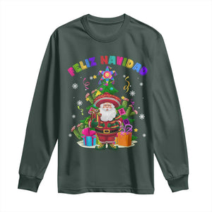 Funny Christmas In Mexico Long Sleeve Shirt Feliz Navidad Sombrero Santa Xmas Tree TS11 Dark Forest Green Print Your Wear