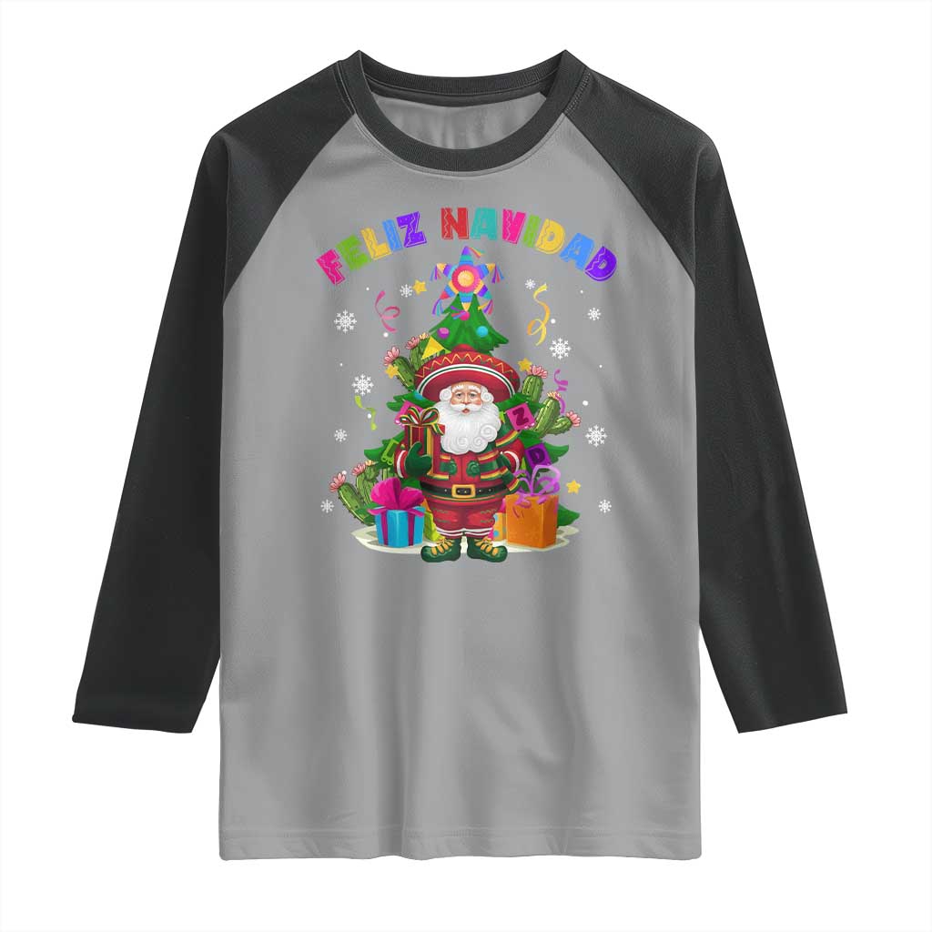 Funny Christmas In Mexico Raglan Shirt Feliz Navidad Sombrero Santa Xmas Tree TS11 Sport Gray Black Print Your Wear