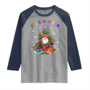 Funny Christmas In Mexico Raglan Shirt Feliz Navidad Sombrero Santa Xmas Tree TS11 Sport Gray Navy Print Your Wear