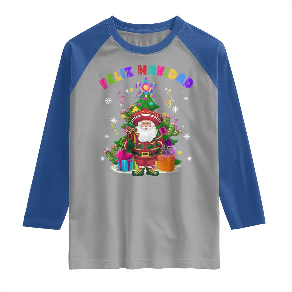 Funny Christmas In Mexico Raglan Shirt Feliz Navidad Sombrero Santa Xmas Tree TS11 Sport Gray Royal Print Your Wear