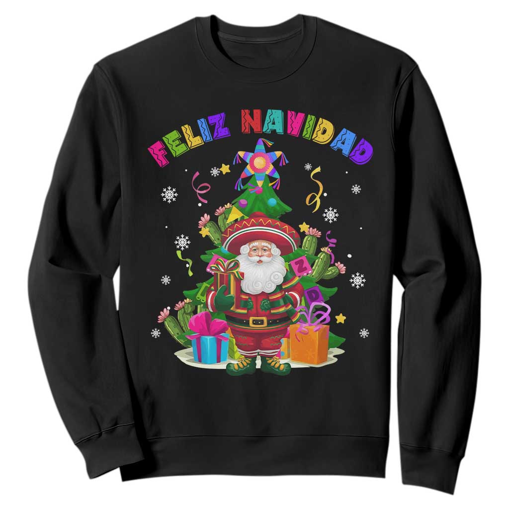 Funny Christmas In Mexico Sweatshirt Feliz Navidad Sombrero Santa Xmas Tree TS11 Black Print Your Wear