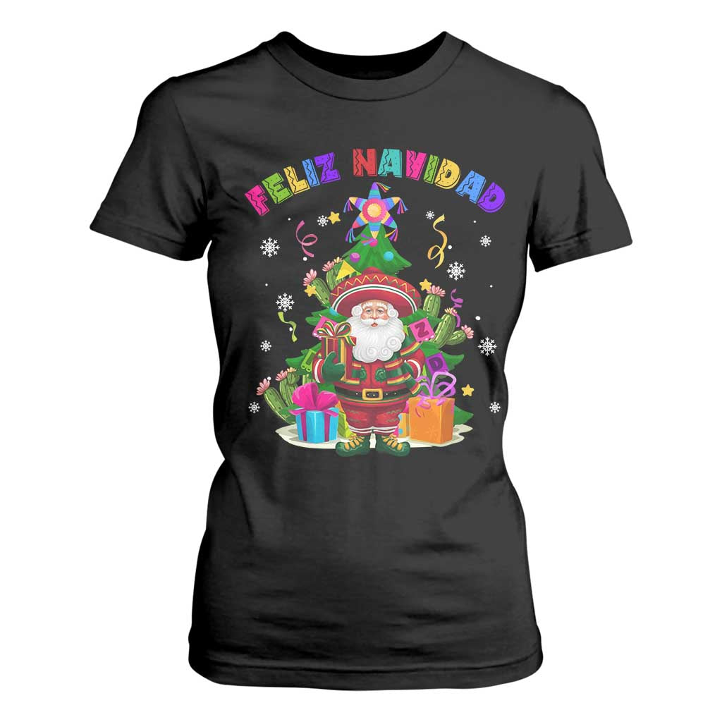 Funny Christmas In Mexico T Shirt For Women Feliz Navidad Sombrero Santa Xmas Tree TS11 Black Print Your Wear