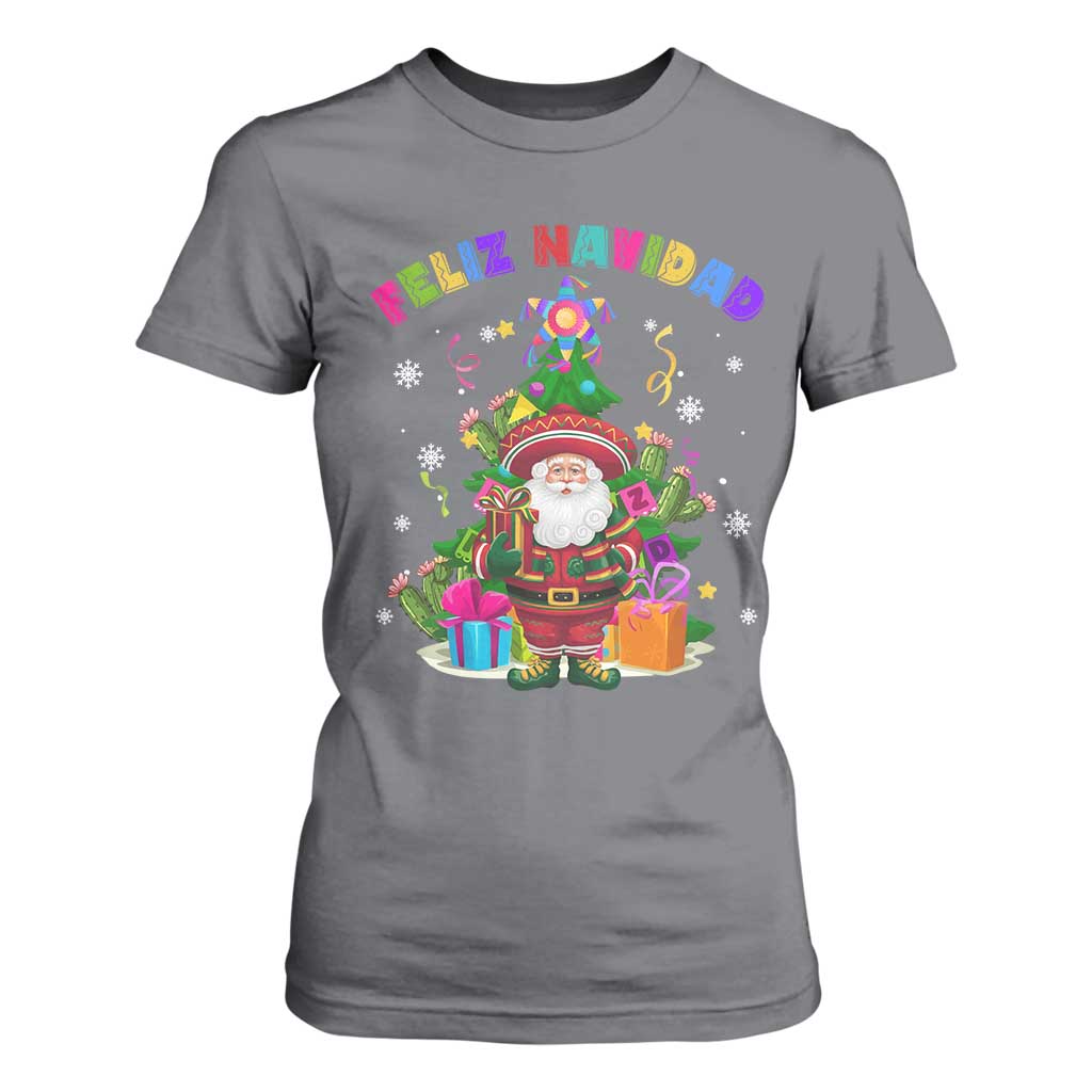 Funny Christmas In Mexico T Shirt For Women Feliz Navidad Sombrero Santa Xmas Tree TS11 Charcoal Print Your Wear